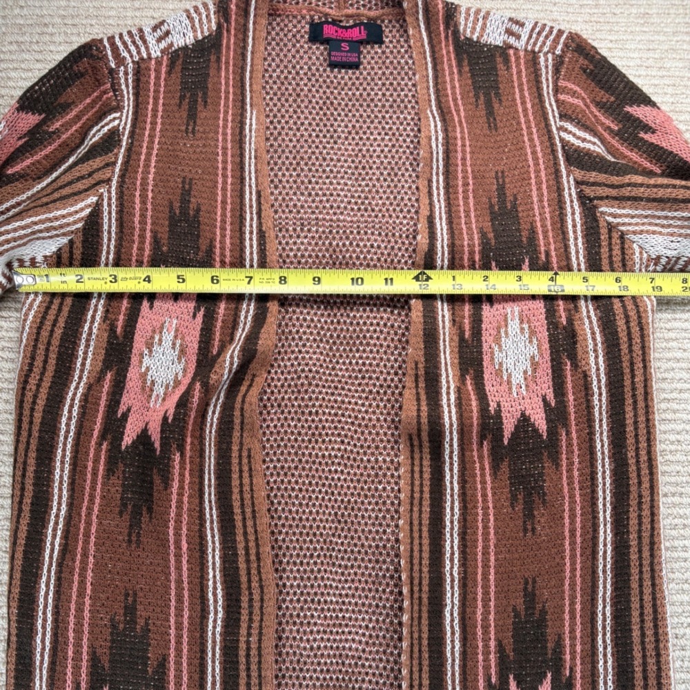 Rock & Roll Denim Duster Long Sweater Cardigan Small Aztec Southwestern Boho - Picture 5 of 8